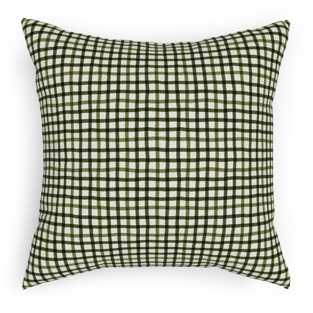 Wobbly Gingham Check Pillow, Woven, Beige, 18x18, Single Sided, Green