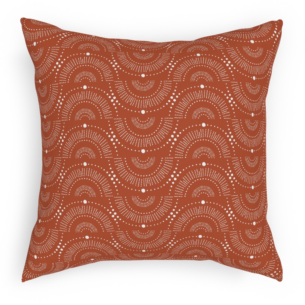 Rise and Shine Geometric - Terracotta Pillow, Woven, Beige, 18x18, Single Sided, Orange