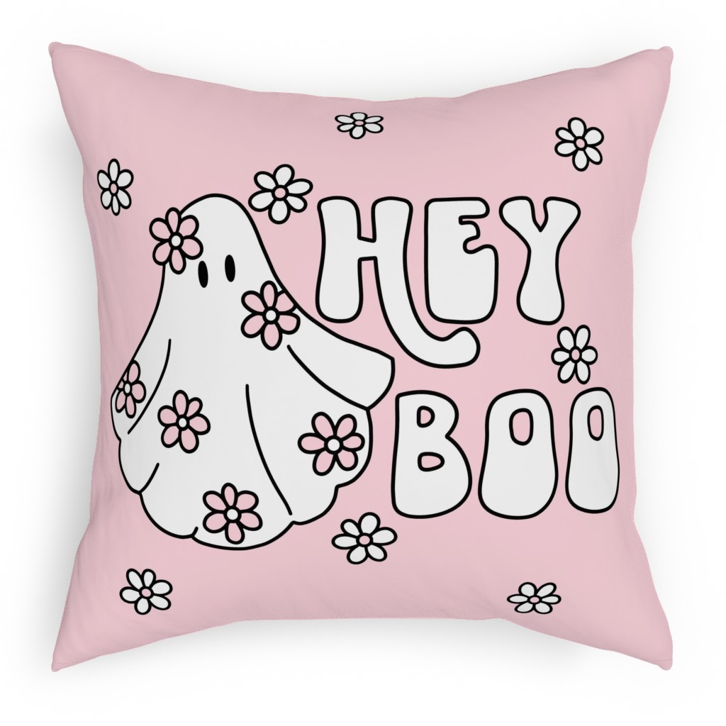 Hey Boo - Pink Pillow, Woven, Beige, 18x18, Single Sided, Pink