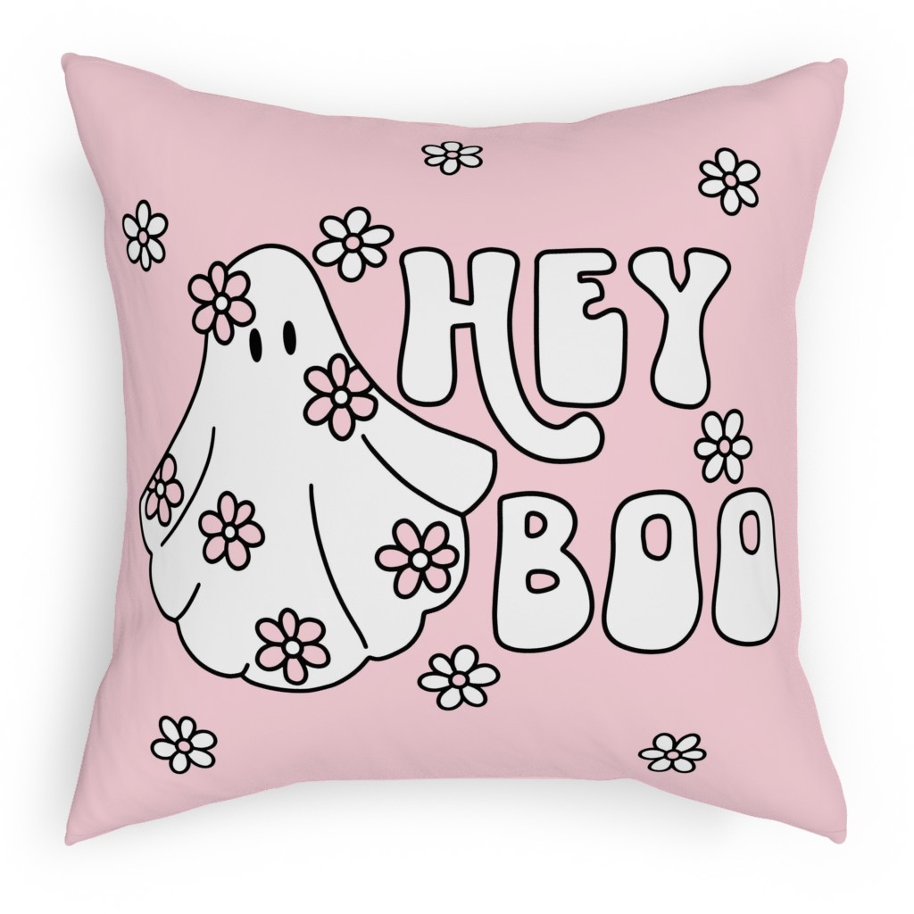 Hey Boo - Pink Pillow, Woven, Beige, 18x18, Single Sided, Pink, Bright Pink