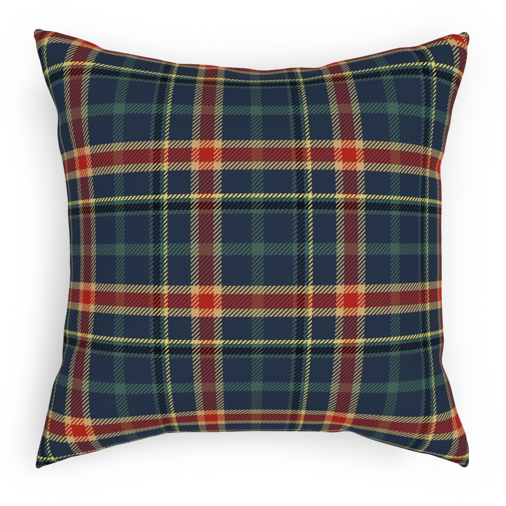 Navy Blue and Pine Plaid Pillow, Woven, Beige, 18x18, Single Sided, Multicolor