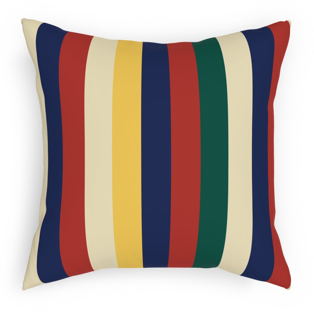 Camping Stripe Vertical - Multi Pillow, Woven, Beige, 18x18, Single Sided, Multicolor