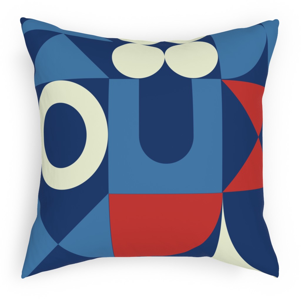 Abstract Shapes - Red, White and Blue Pillow, Woven, Beige, 18x18, Single Sided, Multicolor