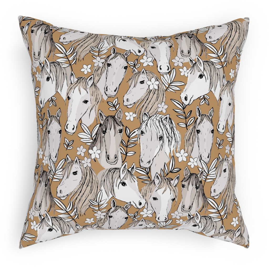 Wild Horses Pillow, Woven, Beige, 18x18, Single Sided, Brown, Dust Bunny