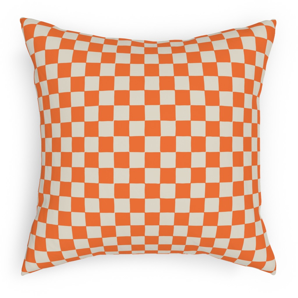 Retro Checkerboard - Bright Orange Pillow, Woven, Beige, 18x18, Single Sided, Orange, Orange