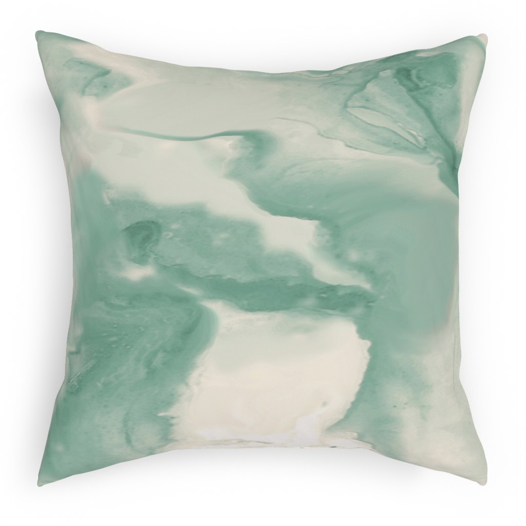 Abstract Watercolor Marble Pillow, Woven, Beige, 18x18, Single Sided, Green