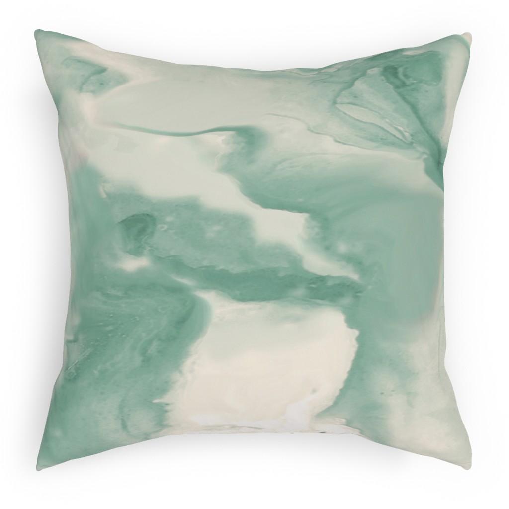 Abstract Watercolor Marble Pillow, Woven, Beige, 18x18, Single Sided, Green, Mantis