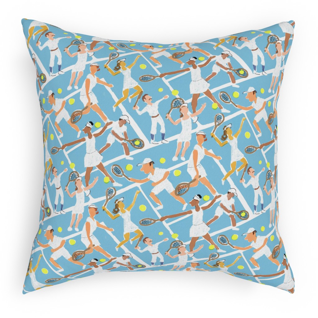 Tennis Whites Watercolor - Blue Pillow, Woven, Beige, 18x18, Single Sided, Multicolor