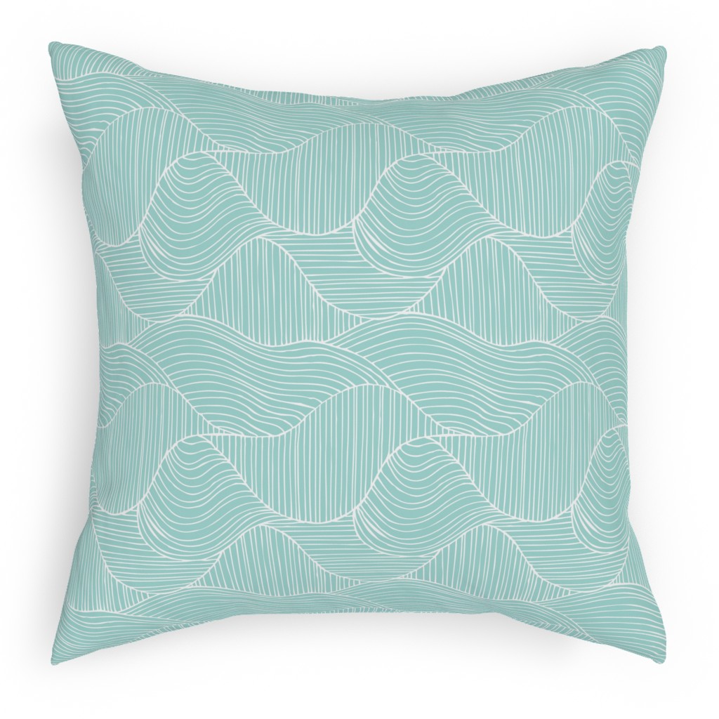 Dunes Geometric Waves - Light Aqua Pillow, Woven, Beige, 18x18, Single Sided, Blue
