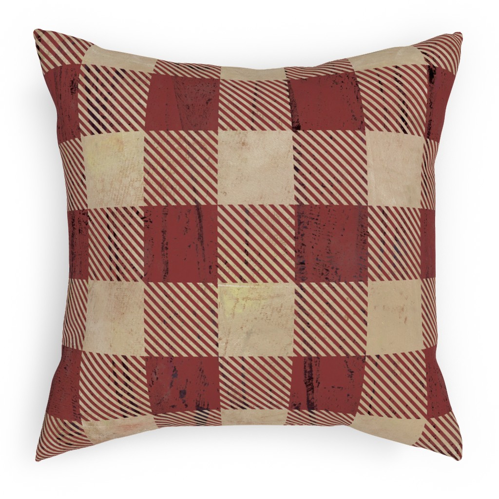 Rustic Buffalo Plaid - Red Pillow, Woven, Beige, 18x18, Single Sided, Red, Red