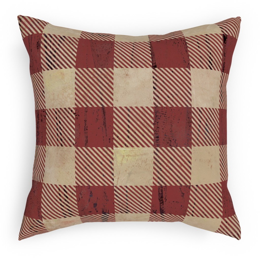 Rustic Buffalo Plaid - Red Pillow, Woven, Beige, 18x18, Single Sided, Red