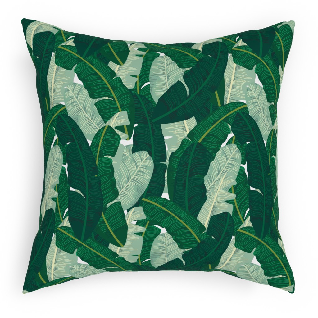 Classic Banana Leaves in Palm Springs Green Pillow, Woven, Beige, 18x18, Single Sided, Green