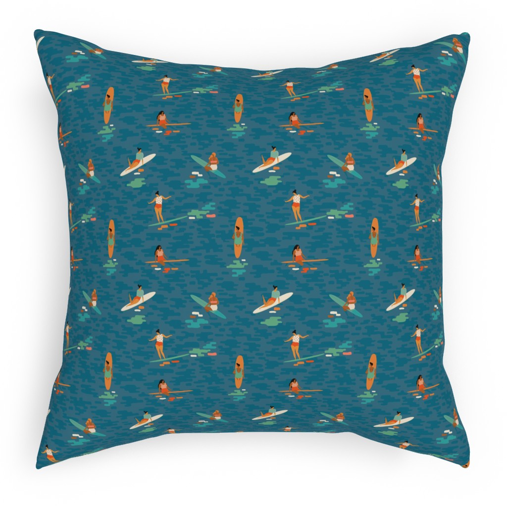Surf Goddess - Multicolor Pillow, Woven, Beige, 18x18, Single Sided, Blue