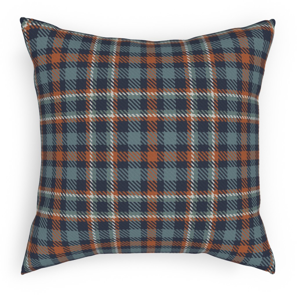 Plaid - Terracotta and Blue Pillow, Woven, Beige, 18x18, Single Sided, Blue