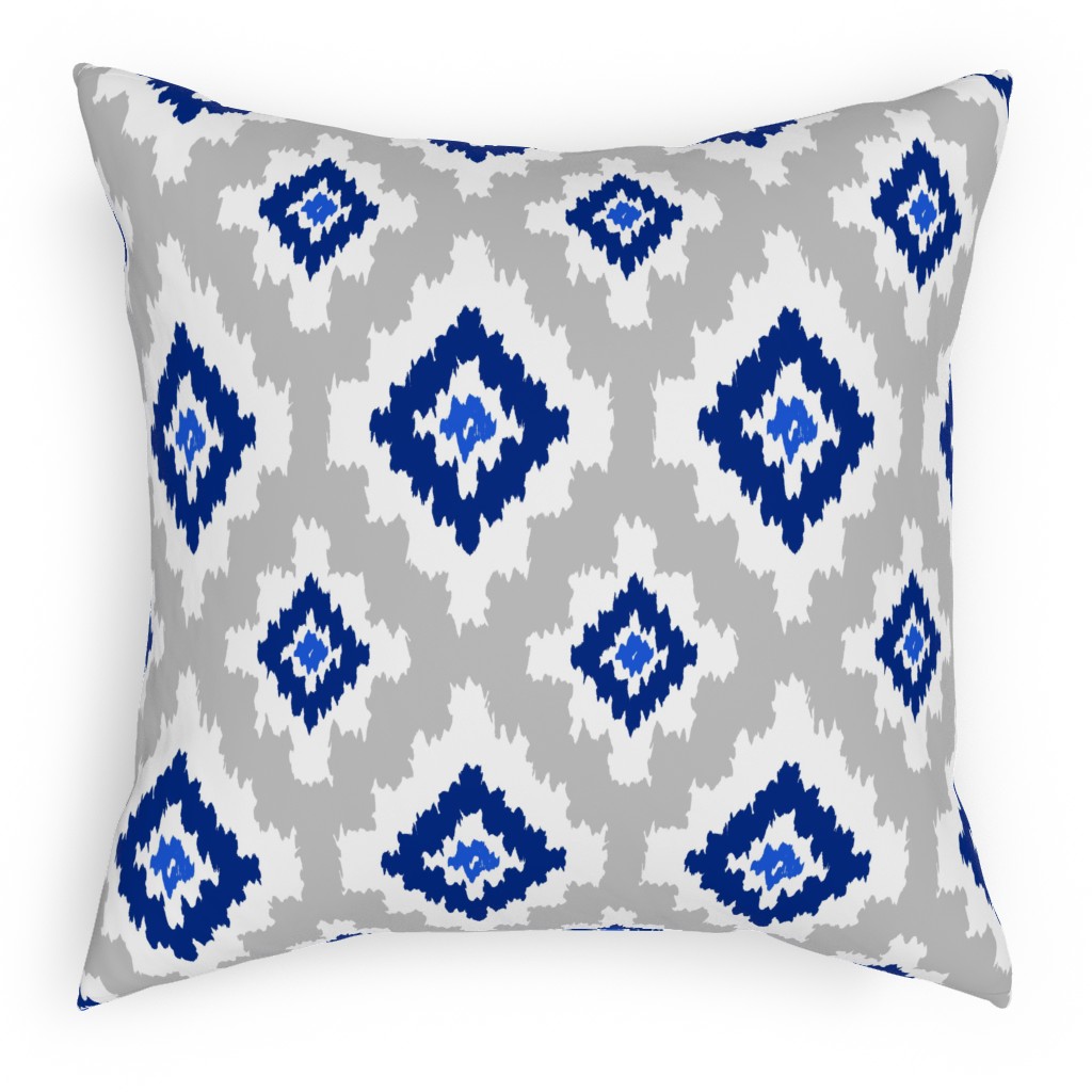 Boho Ikat in Blue & Grey Pillow, Woven, Beige, 18x18, Single Sided, Blue, True Blue