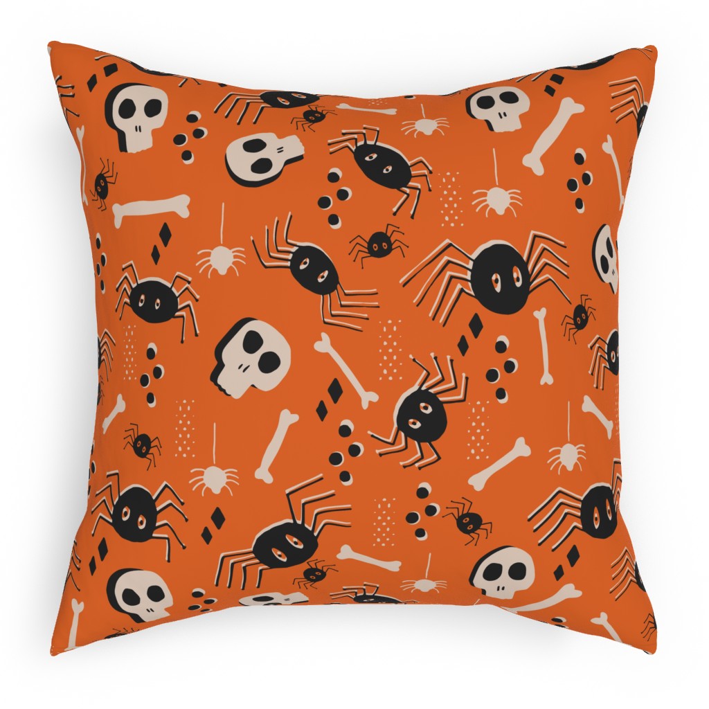 Vintage Halloween - Orange and Black Pillow, Woven, Beige, 18x18, Single Sided, Orange