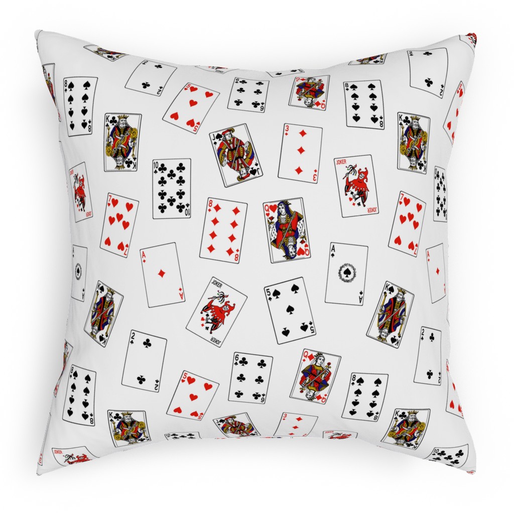 Scattered Playing Cards Pillow, Woven, Beige, 18x18, Single Sided, White, Red