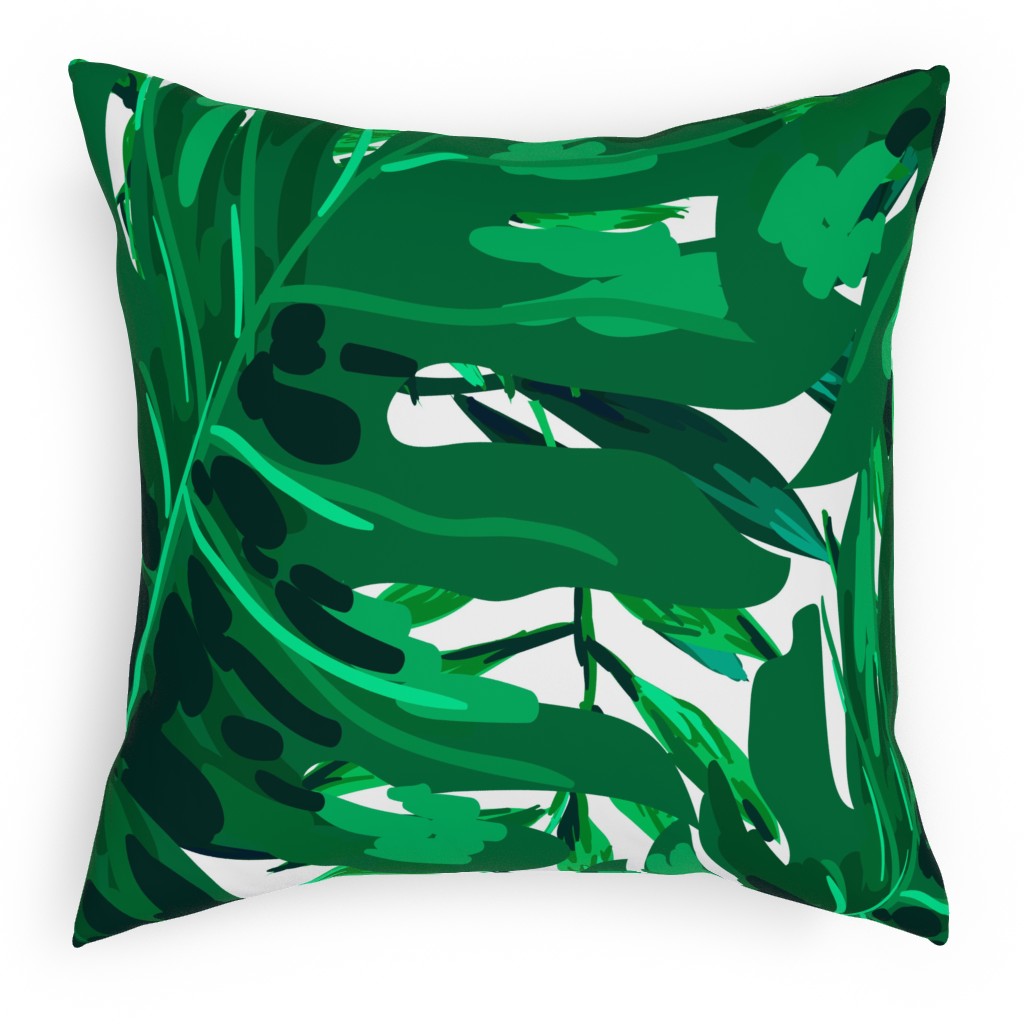 Tropical Leaves - Bright Green Pillow, Woven, Beige, 18x18, Single Sided, Green