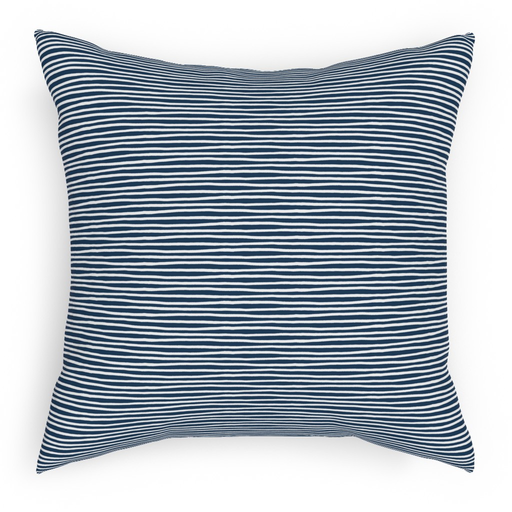 Navy Blue and White Stripes Pillow, Woven, Beige, 18x18, Single Sided, Blue