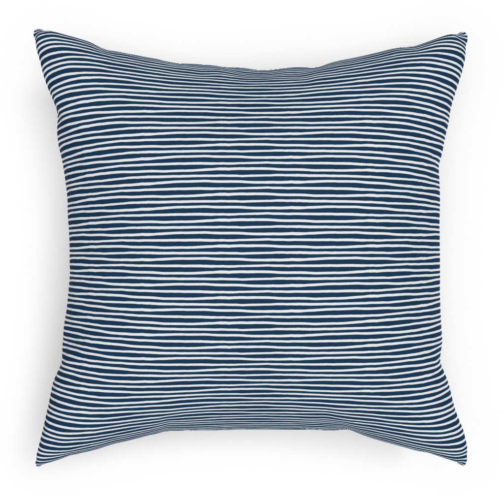 Navy Blue and White Stripes Pillow, Woven, Beige, 18x18, Single Sided, Blue, True Blue