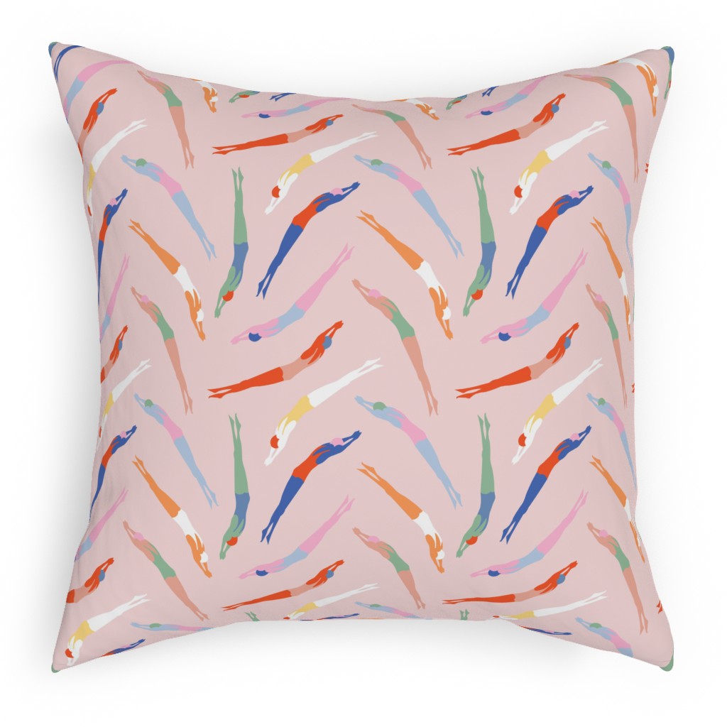 Art Deco Divers - Pink Pillow, Woven, Beige, 18x18, Single Sided, Pink