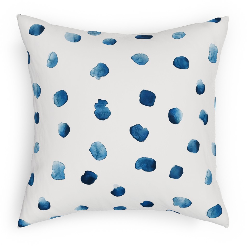 Cobalt Watercolor Spots on White Pillow, Woven, Beige, 18x18, Single Sided, Blue