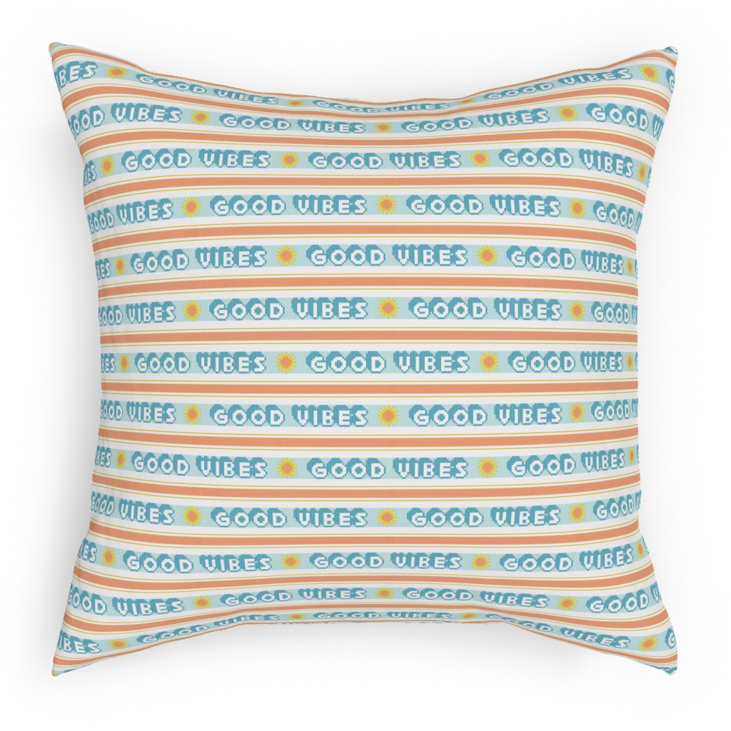 Good Vibes Vintage Typography Pillow, Woven, Beige, 18x18, Single Sided, Orange