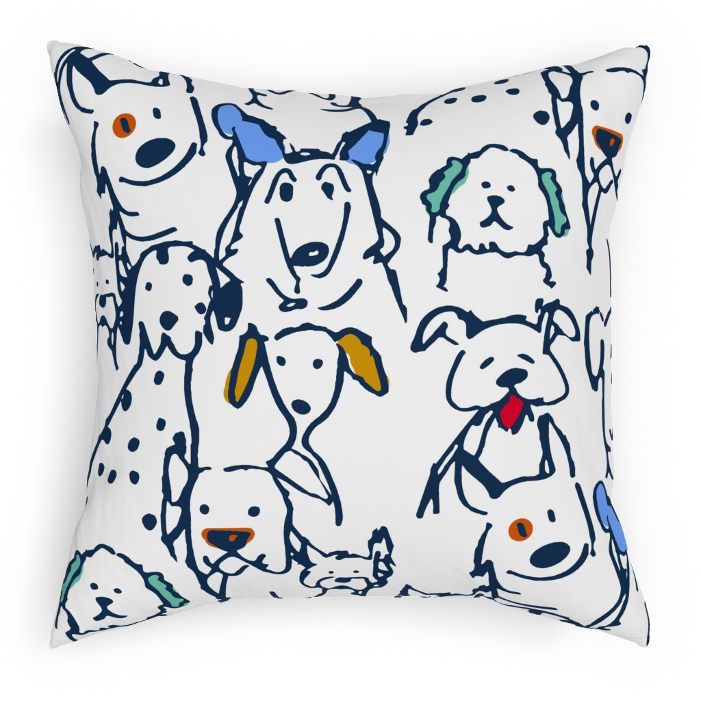 Color Pop Doodle Dogs Pillow, Woven, Beige, 18x18, Single Sided, Multicolor