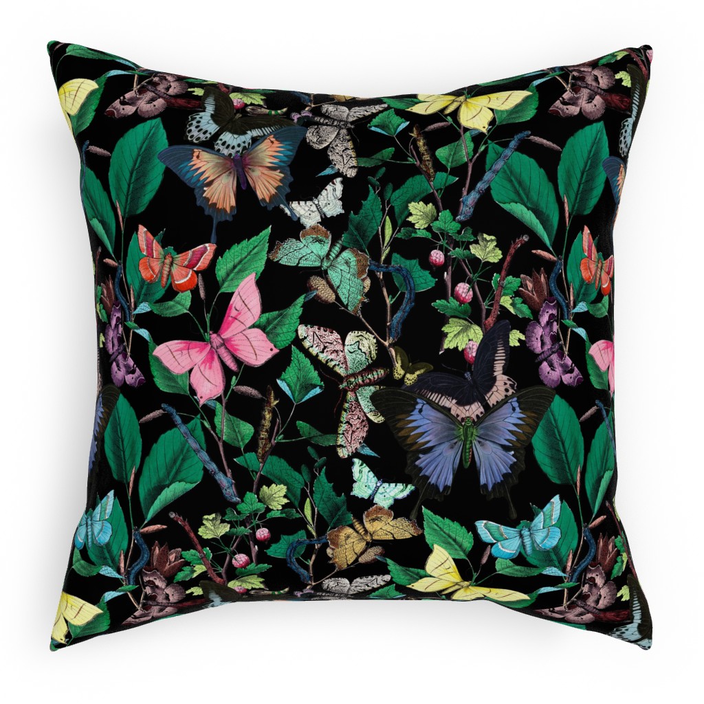Butterfly Sanctuary - Multi on Black Pillow, Woven, Beige, 18x18, Single Sided, Multicolor