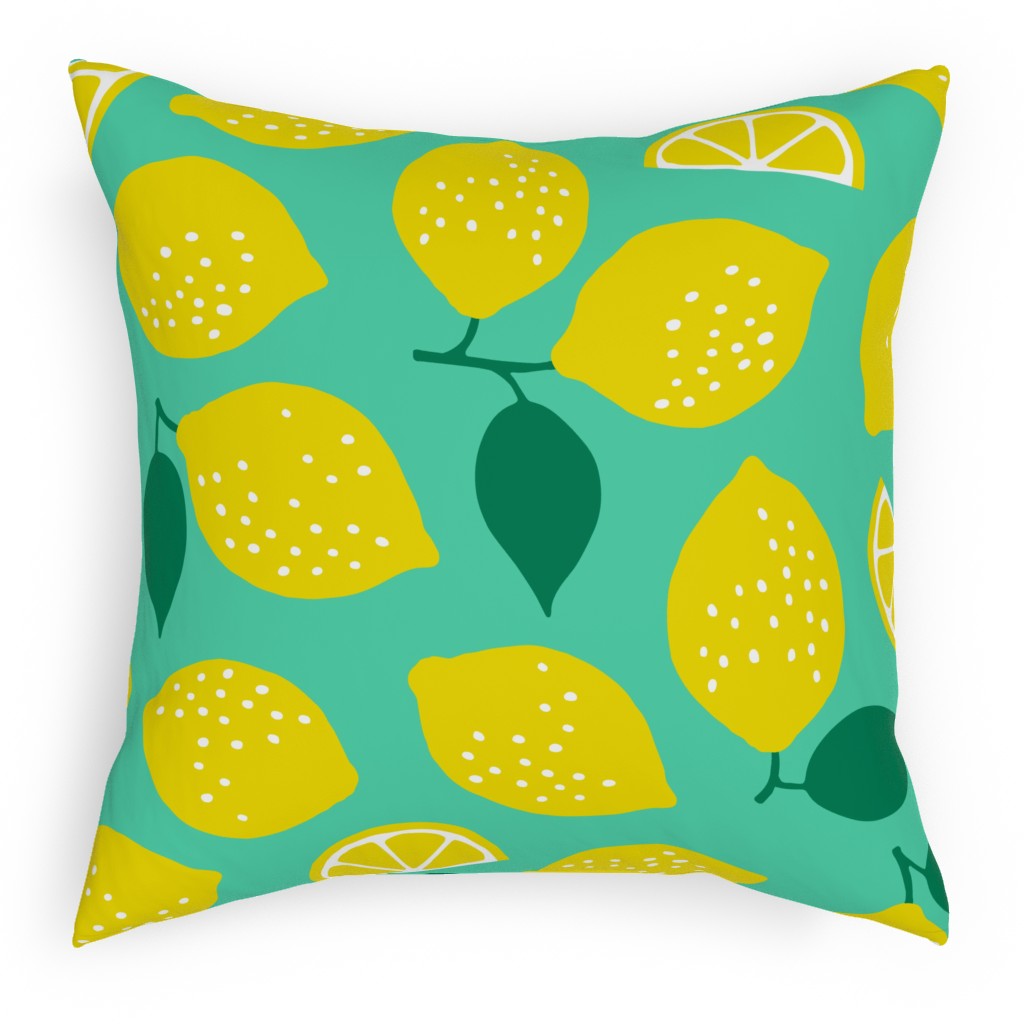Summer Lemons - Mint Pillow, Woven, Beige, 18x18, Single Sided, Yellow