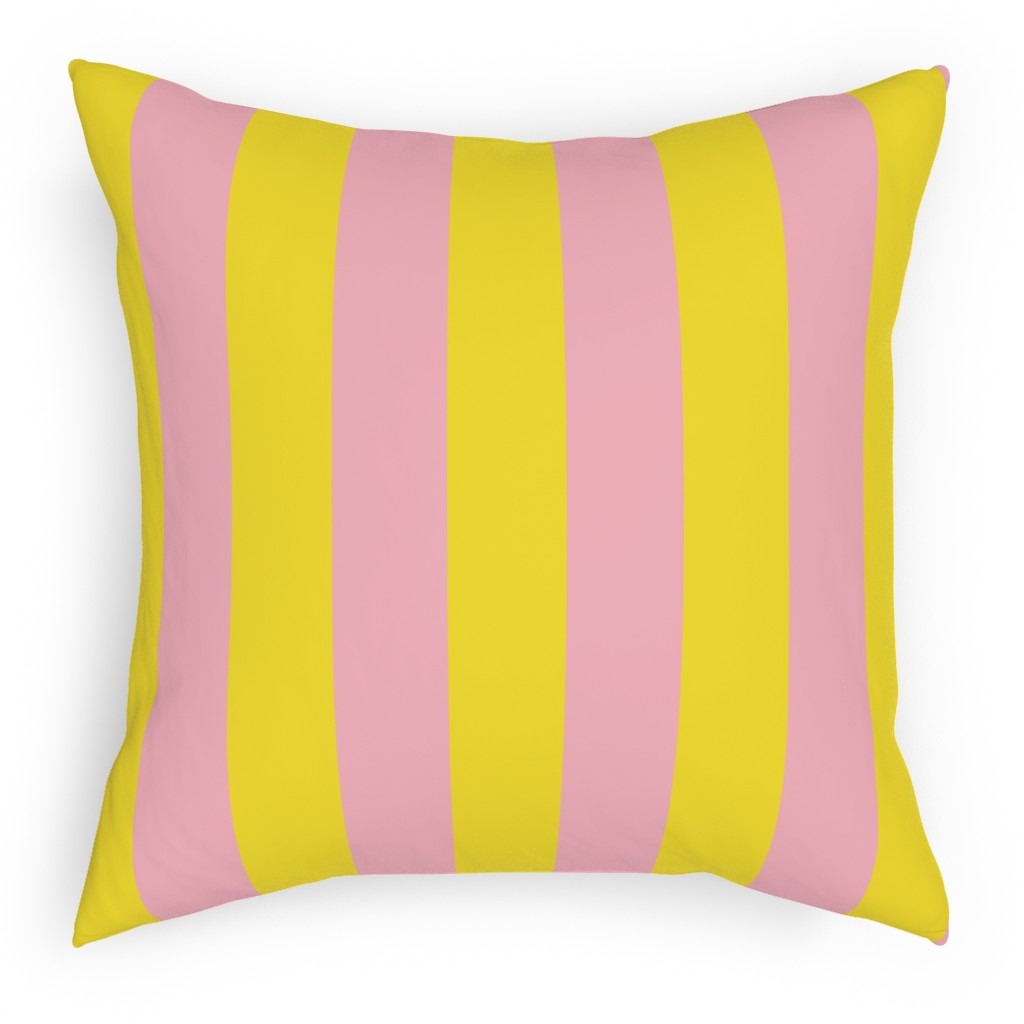Vertical Stripes Pillow, Woven, Beige, 18x18, Single Sided, Pink, Peony
