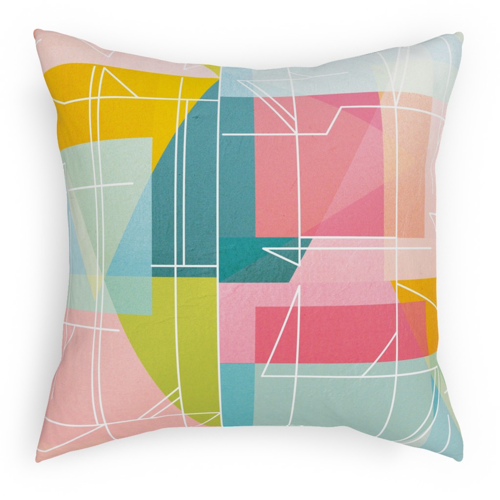 Midcentury Abstract Pillow, Woven, Beige, 18x18, Single Sided, Multicolor