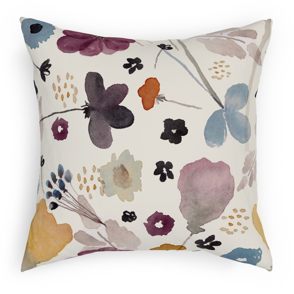 Watercolor Floral - Multi Pillow, Woven, Beige, 18x18, Single Sided, Multicolor