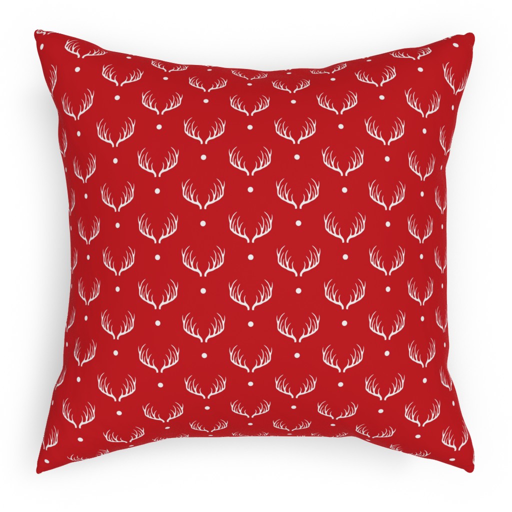Reindeer Minimalism - Red Pillow, Woven, Beige, 18x18, Single Sided, Red