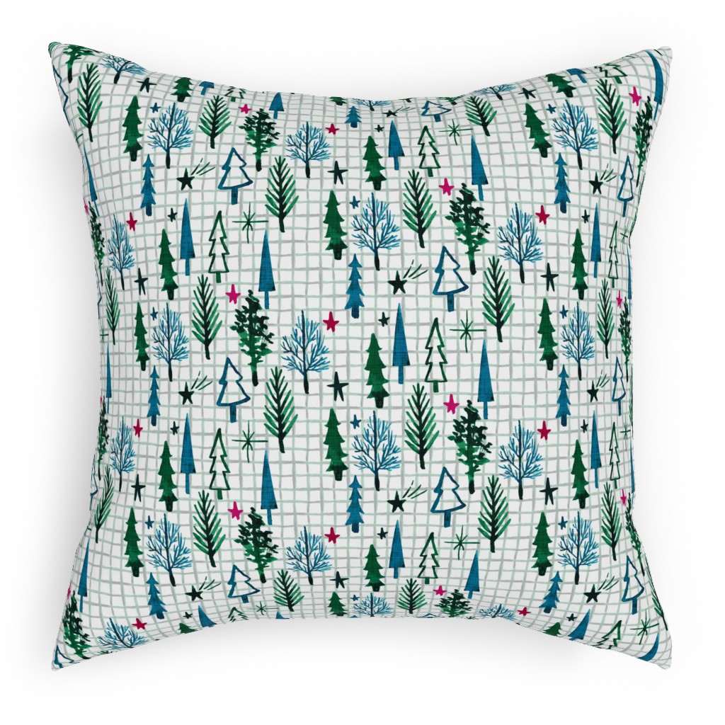 Noel Collection - Winterscape Pillow, Woven, Beige, 18x18, Single Sided, Green