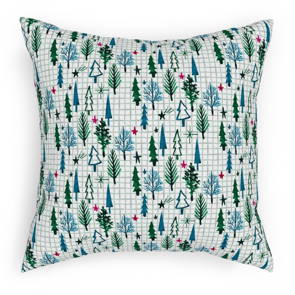 Noel Collection - Winterscape Pillow, Woven, Beige, 18x18, Single Sided, Green, Classic Green