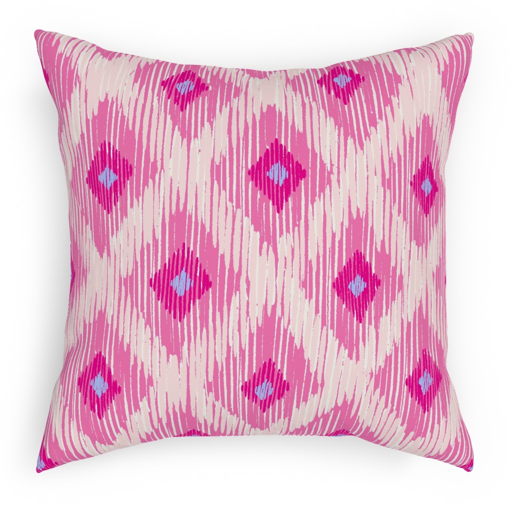 Ikat - Pink With Blue Pillow, Woven, Beige, 18x18, Single Sided, Pink