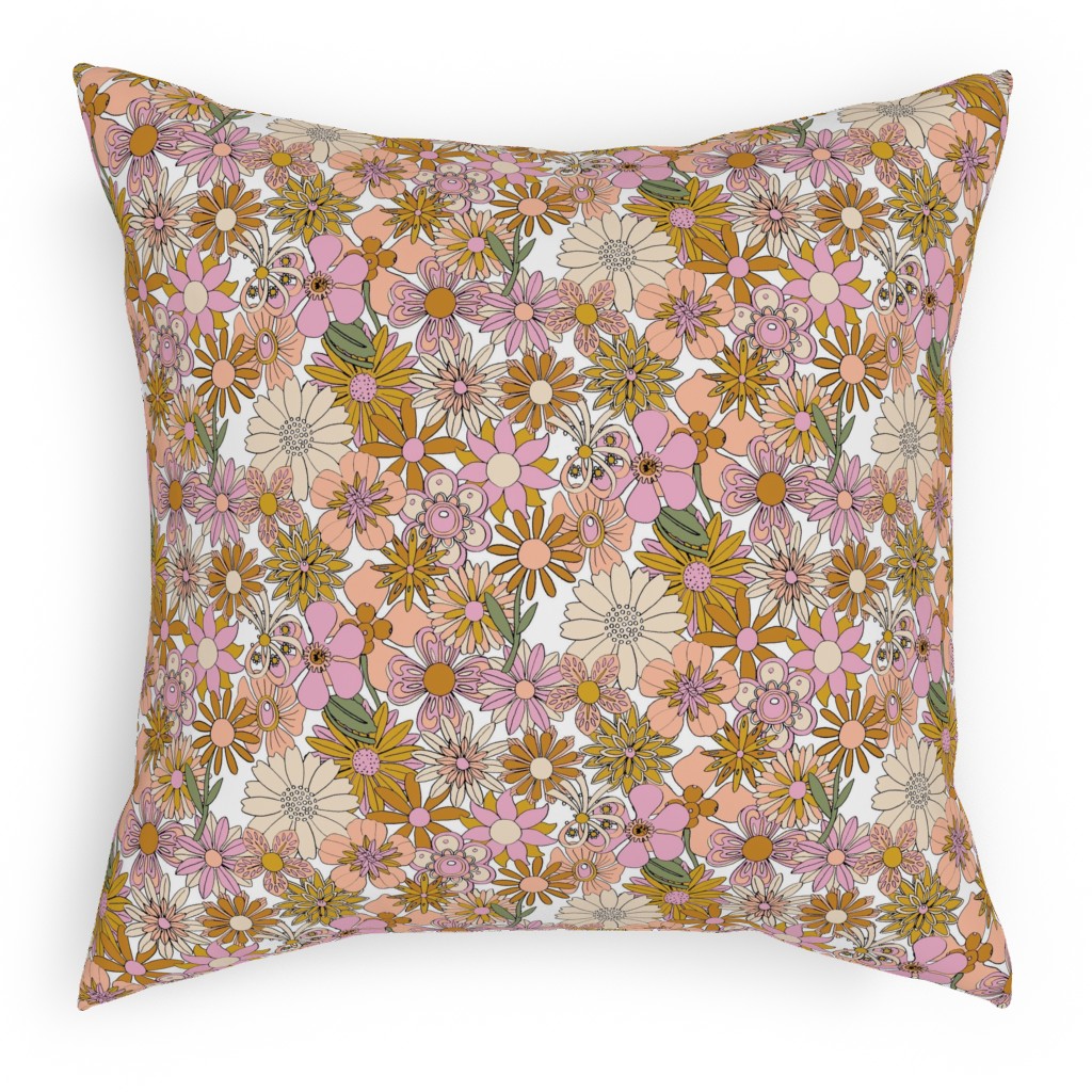 Chelsea Vintage Floral Garden - Pink Pillow, Woven, Beige, 18x18, Single Sided, Pink