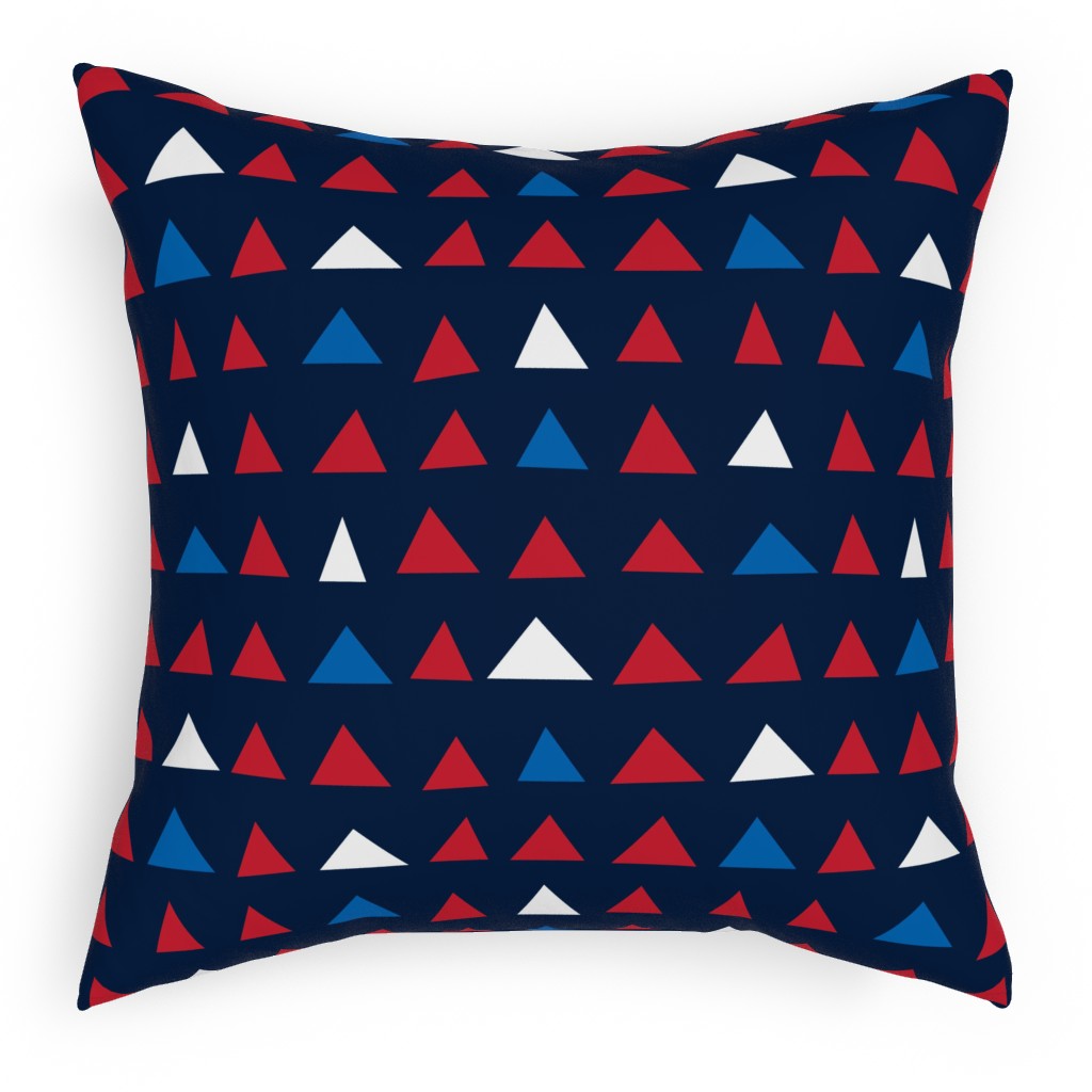 Triangles - Red White and Blue Pillow, Woven, Beige, 18x18, Single Sided, Blue, True Blue