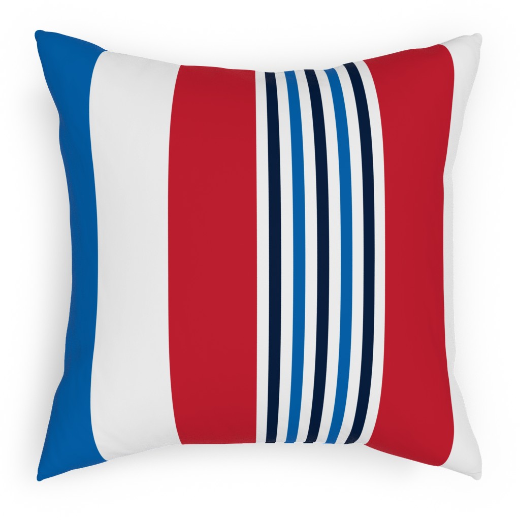 Vertical Stripes - Red White and Blue Pillow, Woven, Beige, 18x18, Single Sided, Multicolor