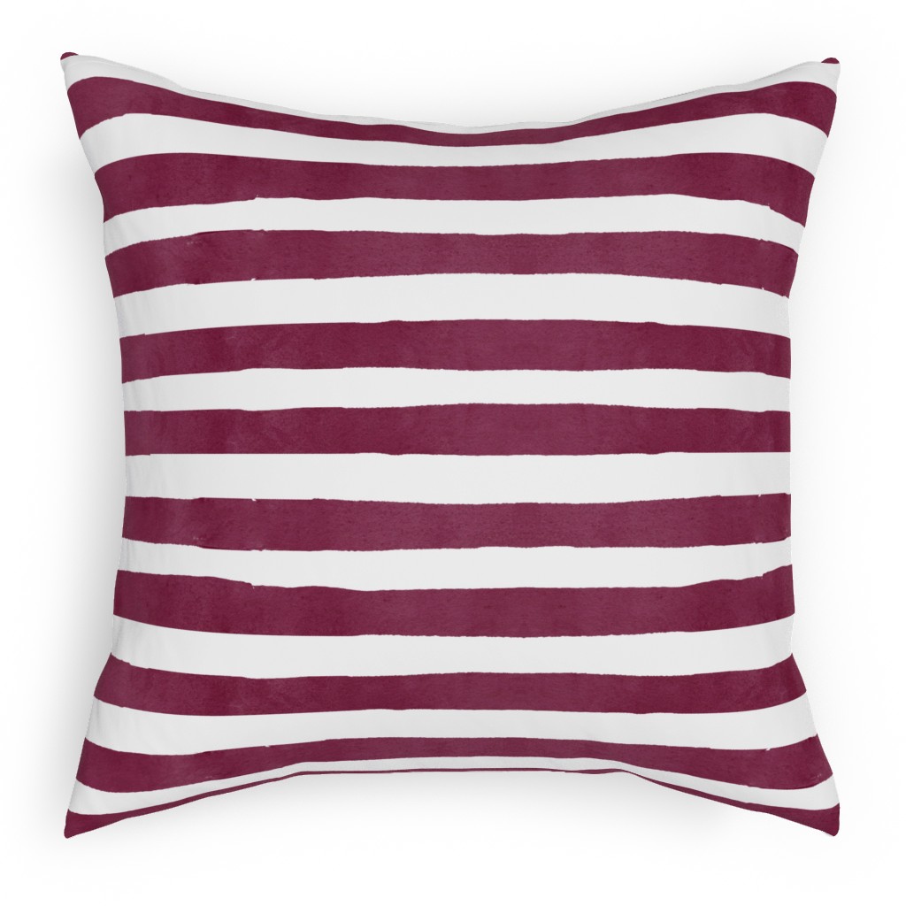 Stripe - Maroon Pillow, Woven, Beige, 18x18, Single Sided, Red