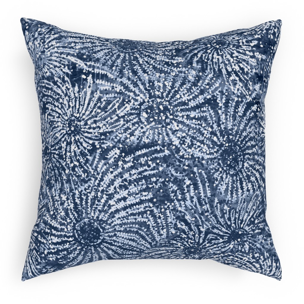 Shibori Floral Bursts - Navy Pillow, Woven, Beige, 18x18, Single Sided, Blue