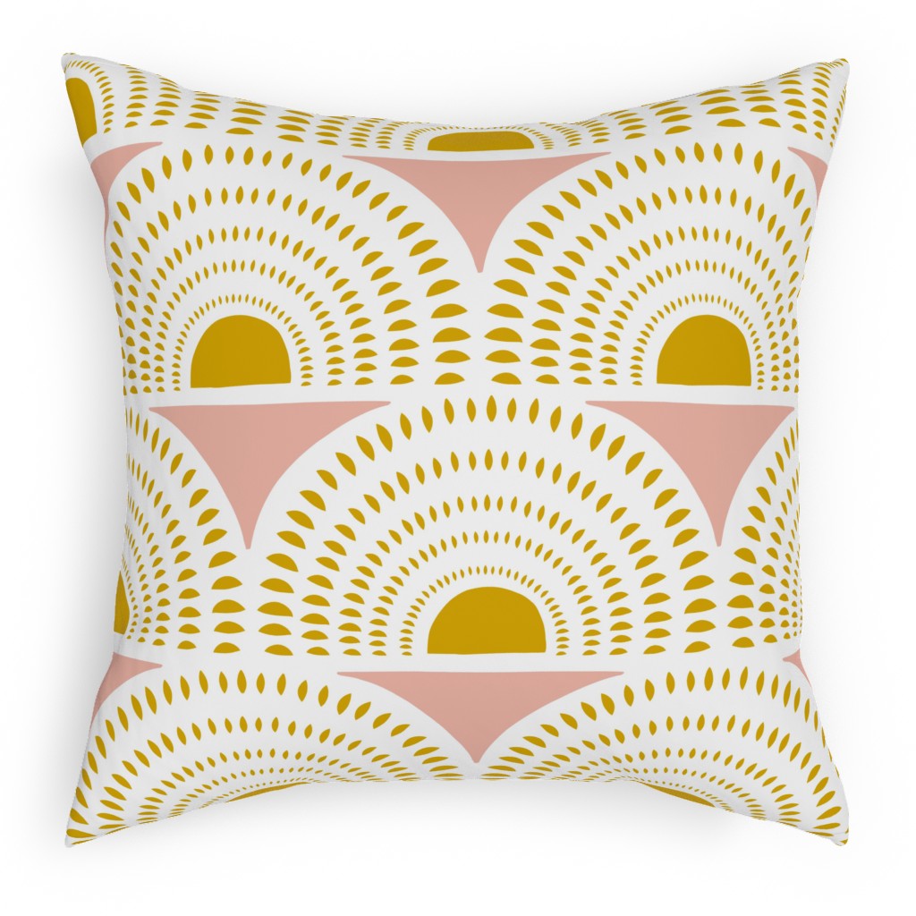 Aurora - Blush & Yellow Pillow, Woven, Beige, 18x18, Single Sided, Yellow