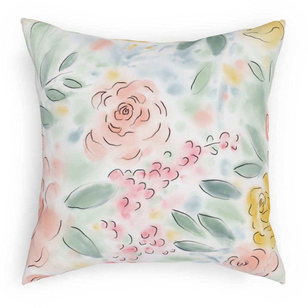 Barely There Watercolor Floral - Multi Pillow, Woven, Beige, 18x18, Single Sided, Multicolor