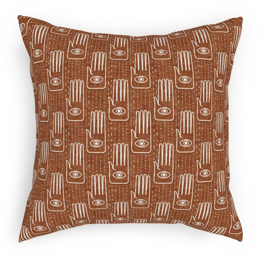 Adorned Palm Hands on Woven Ginger Pillow, Woven, Beige, 18x18, Single Sided, Orange, Orange