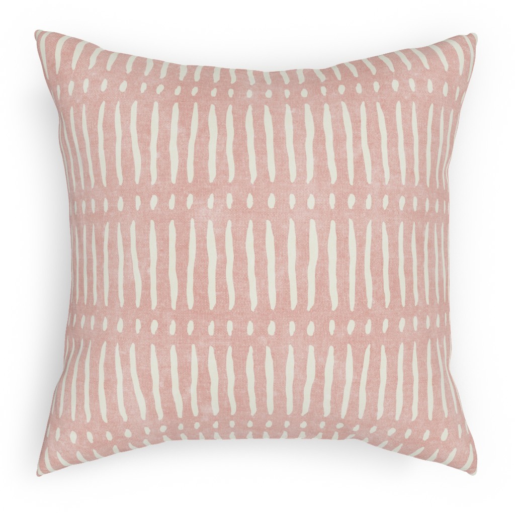 Vertical Dash Stripe Pillow, Woven, Beige, 18x18, Single Sided, Pink