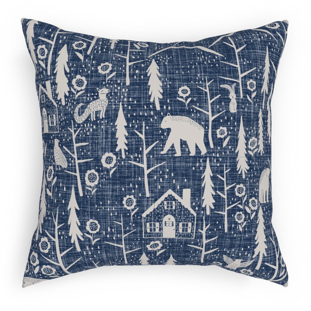 gingerbread forest white on blue pillow