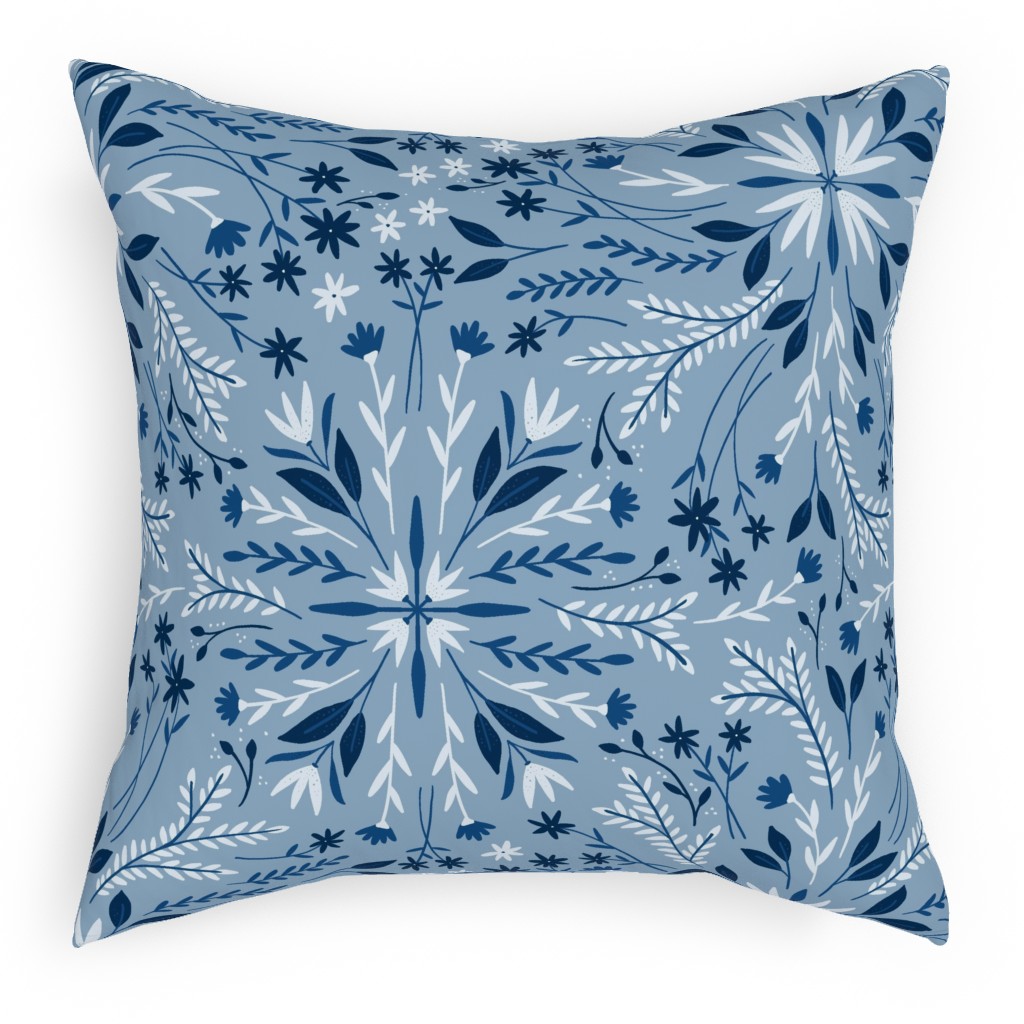 Dotty Floral - Blue Pillow, Woven, Beige, 18x18, Single Sided, Blue, True Blue