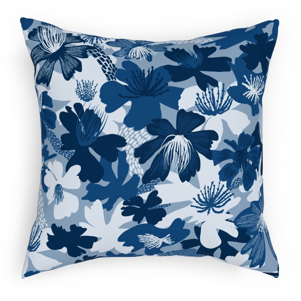 Barely Blue Floral Pillow, Woven, Beige, 18x18, Single Sided, Blue