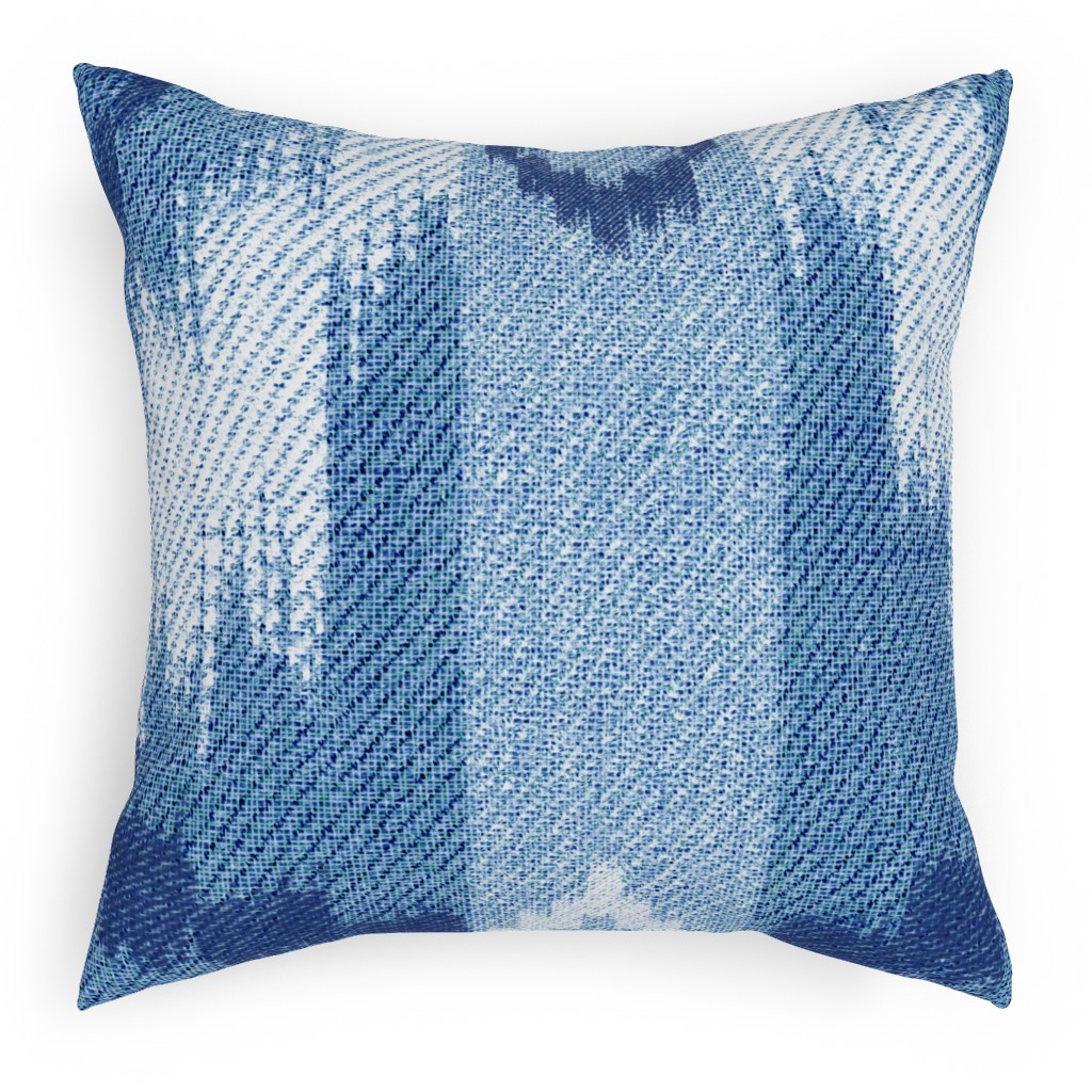 Blue Ikat Pillow, Woven, Beige, 18x18, Single Sided, Blue, True Blue
